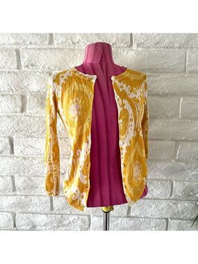 J Crew Yellow White Silk Linen Top Small S26